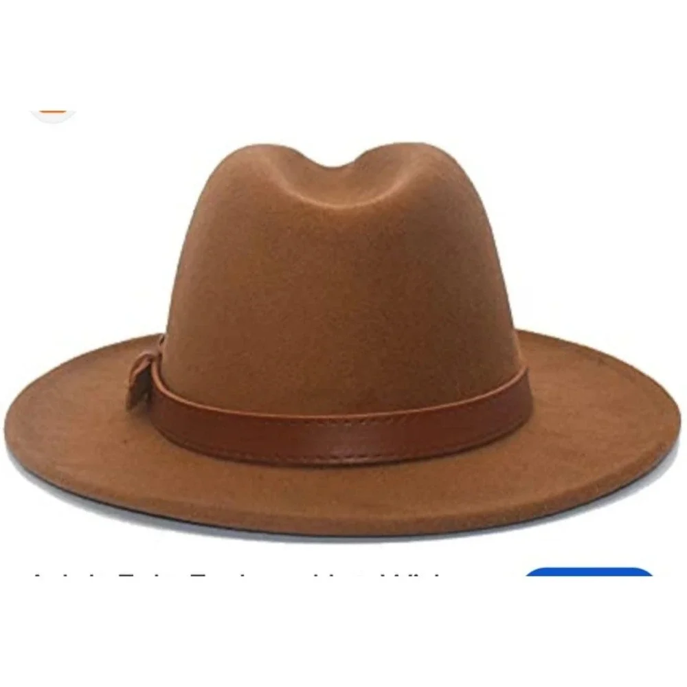 Large Wide Brim Felt Fedora Panama Cowboy Girl Hat Casual Jazz Cap Women Brown